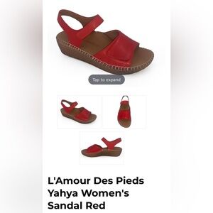 NWOT Women's Red Leather Wedge Sandals - Comfort Strap